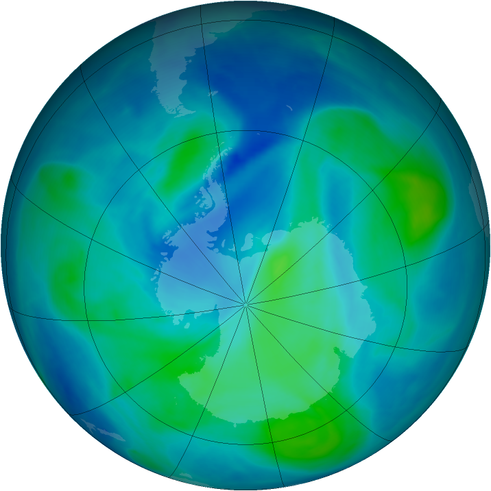 Antarctic ozone map for 01 March 2008